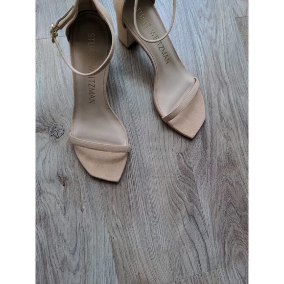 Stuart Weitzman Amelina Nearlynude Suede Heel Sandals Adobe Nude - Picture 5 of 16